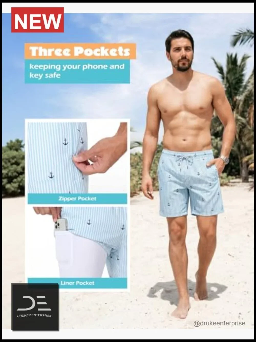 Men's Swim Trunks with Compression Liner - 7 Inch Quick Dry Board Shorts with